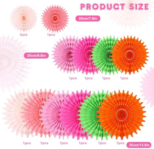 BestoFun 12 PCS Paper Fans Red Green Pink Party Decorations Tissue Paper Flowers Decorations for Girl Groovy Birthday Baby Shower Wedding Bachelorette Room Wall Hanging Décor