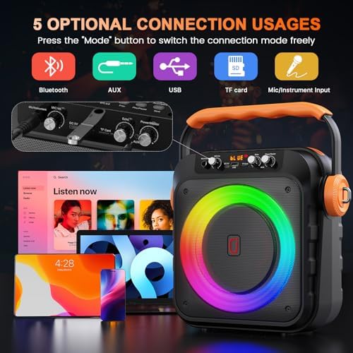 HWWR 120W Peak Karaoke Machine with 2 Wireless Microphones, TWS Bluetooth Party Speaker with Vocal Removal & Recording for Birthday Parties, Family Karaoke Nights, Backyard BBQs & Outdoor Parties