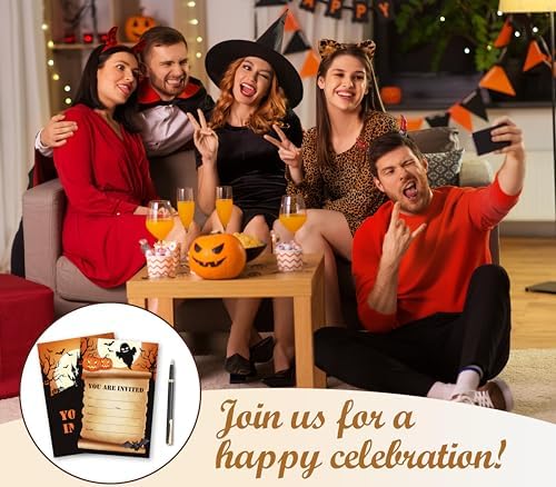 Halloween Party Invitations, Hunting House Invites Cards With Envelopes, Fall Holiday Celebration Favors Supplies, 25pcs Invitation Card for Halloween Wedding Birthday Baby Shower -09