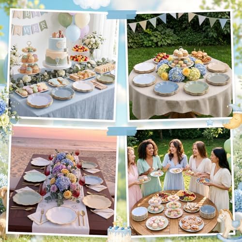 72 Pcs Boy Baby Shower Paper Plates 9 Inch Sage Green Blue Gradient Scalloped Paper Disposable Dinner Dessert Plates for One Silly Goose Birthday Wedding Bridal Party Supplies, 6 Colors