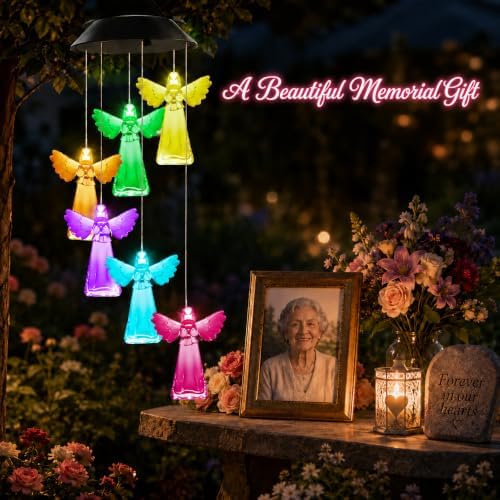Winzwon Angel Solar Wind Chimes for Outside, Memorial Garden Decorations