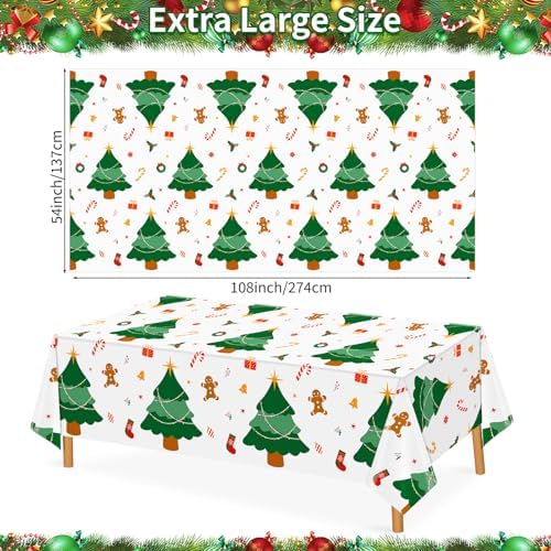 Hxezoc Disposable Plastic Christmas Tree Tablecloth, 54 x 108 Inches Christmas Party Table Cover for Xmas Winter Holiday New Year Home Dinner Decorations