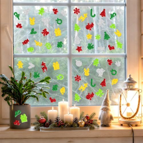 400 PCS Christmas Foam Stickers, Glitter Christmas Stickers, 8 Sheets