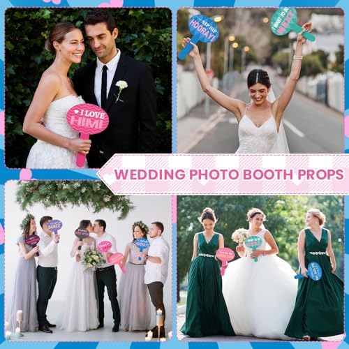 12 Pcs 24 Designs Wedding Photo Booth Props Double Sided 11.8 x 7.9 Handheld Photo Booth Props Wedding Party Decorations Set Water Proof DIY Selfie Sign PVC Printing for Bridal Party Supplies