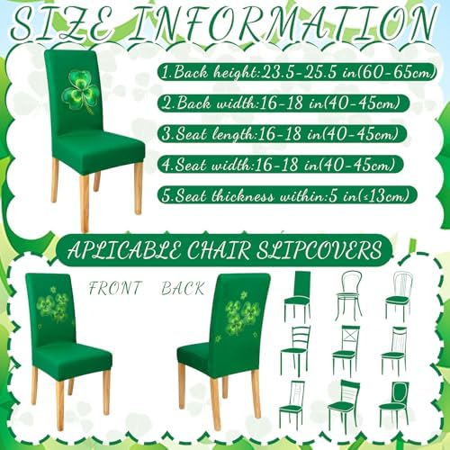 Mindsoft 6 Pcs St. Patrick's Day Chair Covers Green Clover Dining Protector Removable Seat Covers Washable Stretch Spring Slipcovers for Hotel Restaurant Party Wedding Holiday Decor