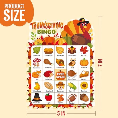 JOYIN 30-Player Thanksgiving Bingo Game Cards for Kids & Family Activities, School Classroom Party Games, Autumn Holiday Favors Supplies