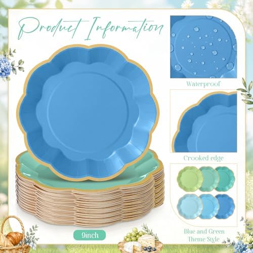 72 Pcs Teal Blue Green Paper Plates 9 Inch Disposable