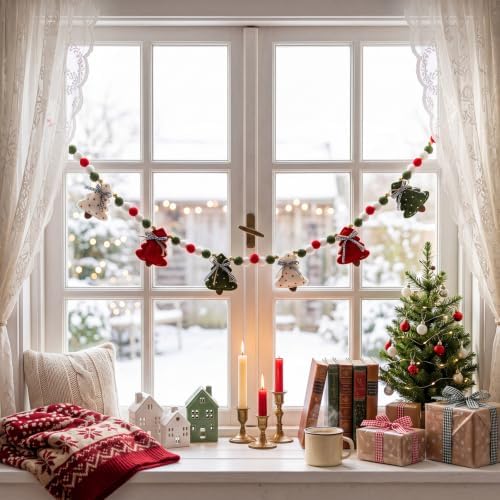 CroBlissful Red Green Christmas Felt Garland 3D Xmas Trees Banner