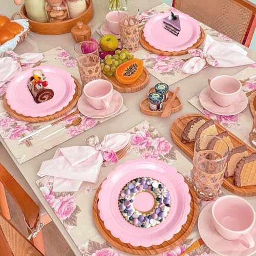 Vyntra 50 Pcs Pink 9 Inch Scalloped Paper Dinner Plates