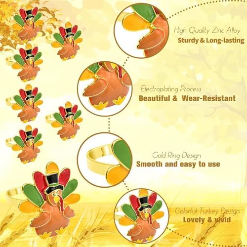 Legigo Set of 6 Turkey Napkin Rings for Table Decorations- Thanksgiving Napkin Holder Fall Napkin Rings for Thanksgiving Dinner Wedding Banquet Family Gatherings Table Settings Decor Present