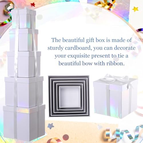 Cholemy 5 Pcs Square Nesting Boxes with Lid Assorted Sizes,Iridescent