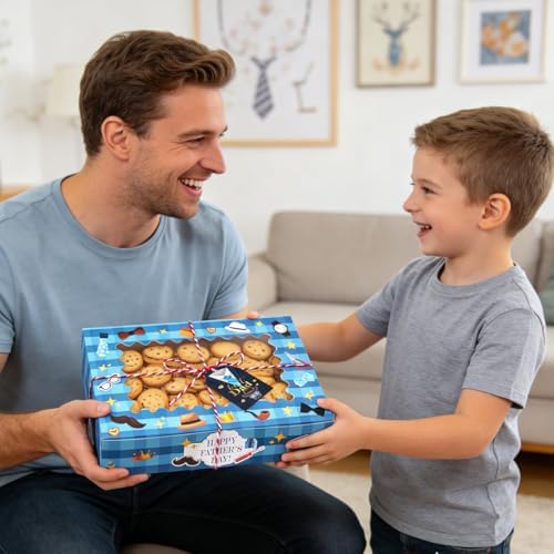 FCKLVMC 12 Pcs Fathers Day Gift Boxes Bulk with Windows , 2 Styles Fathers Day Treat Boxes for Treats With Gift Card and Sticker, Fathers Day Gift Boxe for Happy Father Day Party Supplies (20*30*6.3cm)