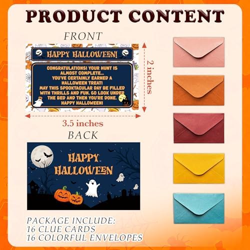 Halloween Scavenger Hunt Games Set, Trick Or Treat Treasure Hunt Clue Games for Friends Family, Halloween Activities for Large Groups, Horror Party Supplies Decorations, 02