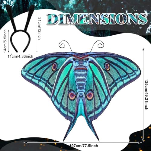 Yinder 2 Pcs Halloween Moth Wings Costume Cape, Shawl Headband Women