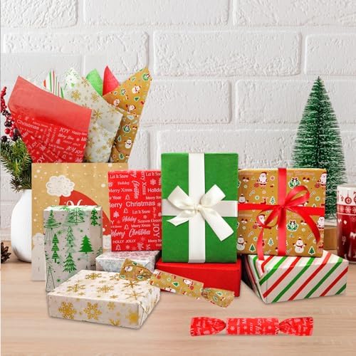 AORZIT Christmas Tissue Paper 80 Sheets - Snowflake Snowman Pattern 14x20 Inch, Gift Bags & Boxes Wrapping Packaging, DIY Arts Crafts