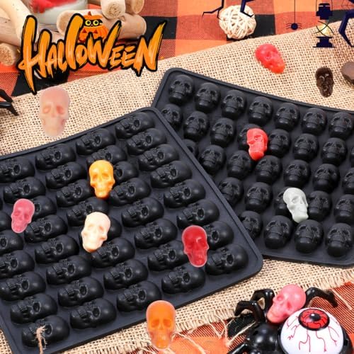 Skull Silicone Molds, Halloween Gummy Chocolate Molds 2 Pcs Mini Skull Mold