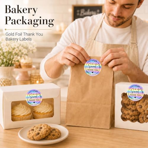 100 x A Sweet Thank You Embossed Sticker Labels Wedding Party Shower Favor Raised Gold Foil Stickers Sweet Treat Sticker for Wedding 1.57” (Holographic)