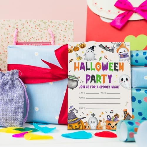 Halloween Party Invitations for Kids, Gender Neutral Halloween Invitations Girl Boys Spooky Invite Cards, Join Us for a Spooky Night, 20 Invites with Envelopes (4"x6")