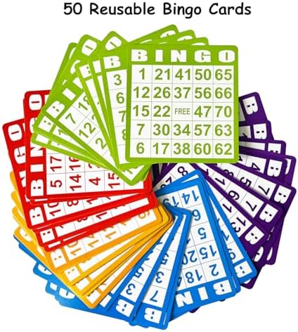 SEETOOOGAMES Deluxe Bingo Game Set - Metal Cage, 50 Bingo Cards, 500 Paper Sheets, 500 Chips, 75 Balls, Plastic Master Board - Great for Large Groups, Family Games Nights Parties (Round Cage)