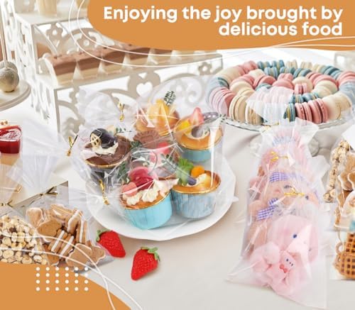 SUREHOME Cellophane Bags, 100 Pack Clear Gift Bag Cellophane Treat Bags with Ties 6x10 Inch Plastic Small Cello Candy Bag for Cookies Birthday Party Favors Packaging Gift Goodie Bakery Popcorn Wraps