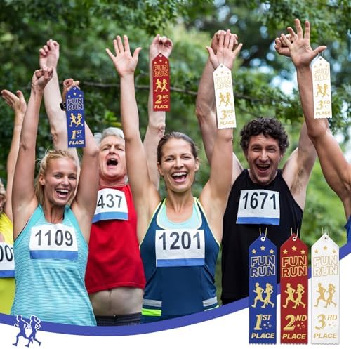 Thiccywoov 90 Pcs Fun Run Ribbons for 1st, 2nd, 3rd Place, 8" x 2" Fun Run Award Ribbons with Event Card and String for Sports Event, Competition Prize Gift, Contest Ornaments