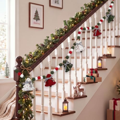 CroBlissful Red Green Christmas Felt Garland 3D Xmas Trees Banner