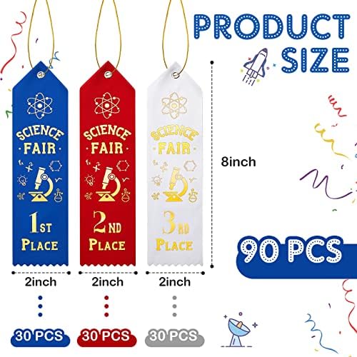 Taiyin 90 Pcs Science Fair Award Ribbons 1st, 2nd, 3rd Place Participation Prize Winner Recognition Ribbons with Event Card and Rope for Competition Sports School Contest Prize Ornaments