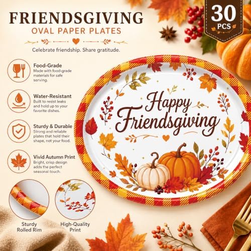 Friendssgiving Large Oval Paper Plates 50 Count 10.2 × 12.6 Inch