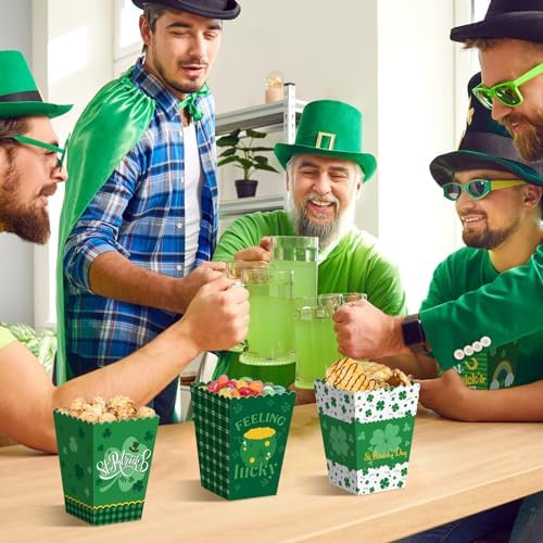 Noveread 60 Pcs Shamrock Popcorn Boxes, Green Paper Irish Treat Holders