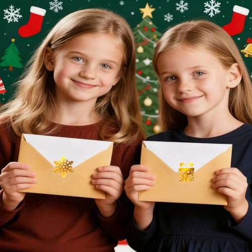 500Pcs Christmas Stickers Roll - Hot Stamping Snowflake Self-Adhesive Sealing Stickers,Gold Sparkly Waterproof Decals for Christmas Party Envelope Scrapbook Decor（ 6 Pattern Designs）