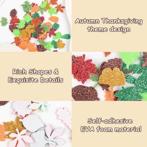 Fall Leaf Foam Sticker Autumn Glitter Maple Leaves Squirrel Foam Stickers