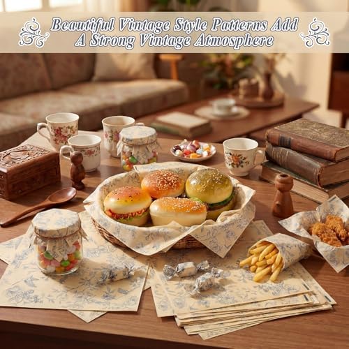 AmazingSpark 150 Pcs Deli Wax Paper Sheets for Food 8 x 10 Inch Greaseproof Waterproof Sandwich Wrapping Paper Basket Liner for Outdoor Picnic Beach Wedding Birthday Baby Shower(Flower Bird 2)