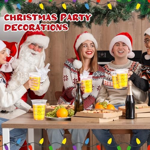 Jingmore 100 Pack 16 oz Christmas Clear Plastic Cups with Lights Design