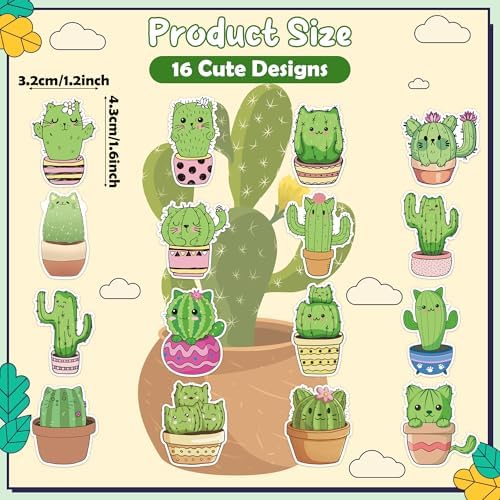 Eartim Cactus Cat Sticker Rolls Waterproof Self-Adhesive Decorative Decals