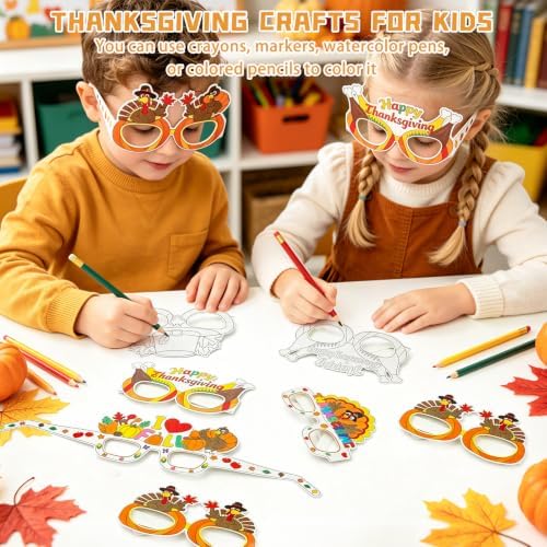 MUOUAKATE 32Pcs Thanksgiving Fall Crafts for Kids Coloring Glasses Bulk