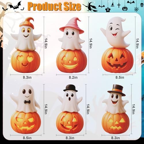 Outdoor Halloween Yard Signs, 6 PCS Cute Pumpkin Ghost Halloween Yard Stakes Kids Friendly for Lawn Garden Outside Home Decor
