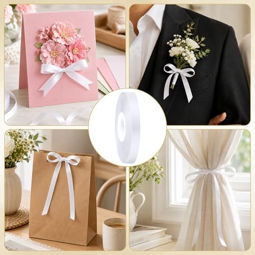 30 Yards Thin White Ribbon 3/8 in for Gift Wrapping Wedding Bridal Shower