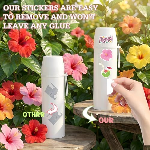 150PCS Hibiscus Flower Stickers Tropical Hawaiian Flower Vinyl Decals, Waterproof for Water Bottles Laptop Scrapbook, Luau Stickers for Kids