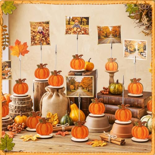 RattanView 24 Pcs Fall Pumpkin Picture Card Holders for Centerpieces