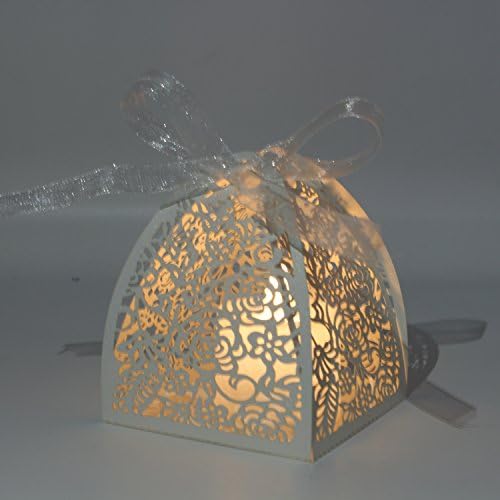 KPOSIYA Pack of 70 Laser Cut Rose Candy Boxes, Favor Boxes 2.5"x 2.5"x 3.1", Gift Boxes Bridal Shower Anniverary Birthday Party Wedding Favor (White)