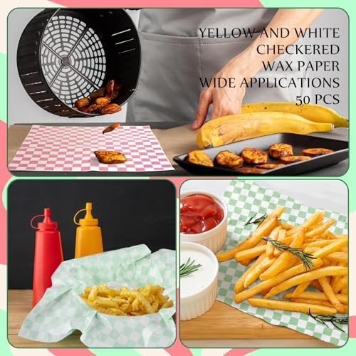 Geosar 100 Pcs Gingham Paper Food Tray with Wax Paper,Pink Green