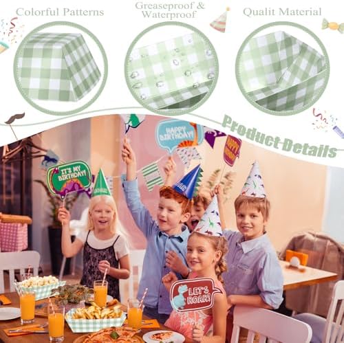 100 Pcs Sage Gingham Paper Food Trays, Pre-Folded Light Green Checkered Disposable Food Boats for Hot Dogs, Fries, Nachos, Snacks, Carnival, Picnic, Baby Shower, Rustic Wedding, BBQ Party Supplies