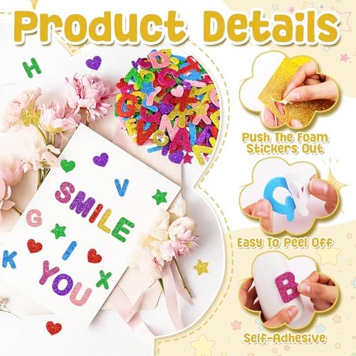 Foam Letter Stickers, 448 PCS 3D Glitter Foam Alphabet Stickers, 7 Colors