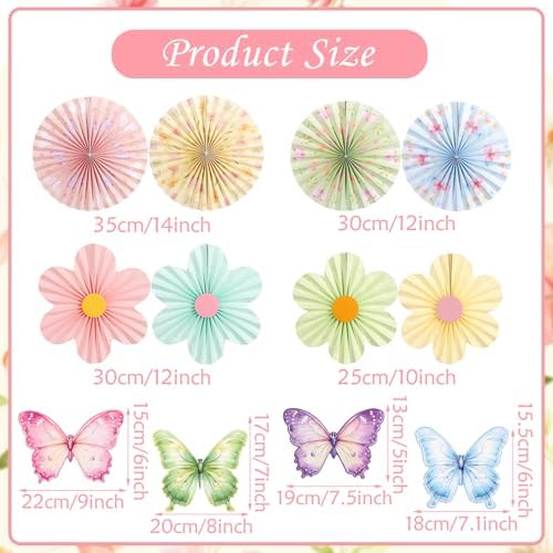Pastel Paper Flower Butterfly Decoration Pastel Classroom Ceiling Decor Paper Fans Butterfly Party Decorations for Wall Office Classroom Women Birthday Baby Shower Back to School Decor