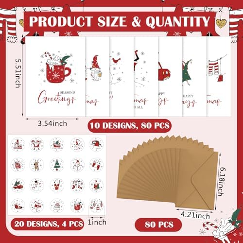 Motiskyy 80Sets Christmas Cards with Envelopes Bulk Funny Holiday Cards