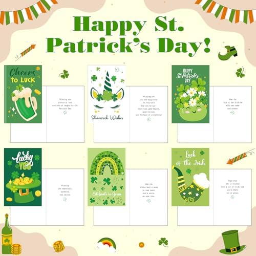 Crtiin 240 sets St. Patricks Day Cards Bulk with Envelopes Stickers