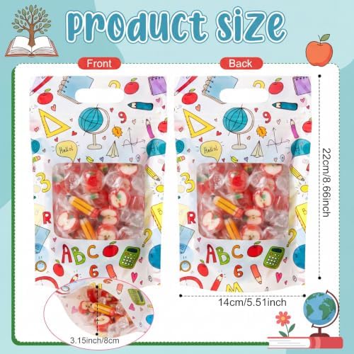 Engrowtic 50 Pcs Back to School Treat Bags Plastic Resealable Gift Bags with Handles First Day of School Goodie Pouches for Students Teacher Classroom Preschool Kindergarten Party Favors Wrapping
