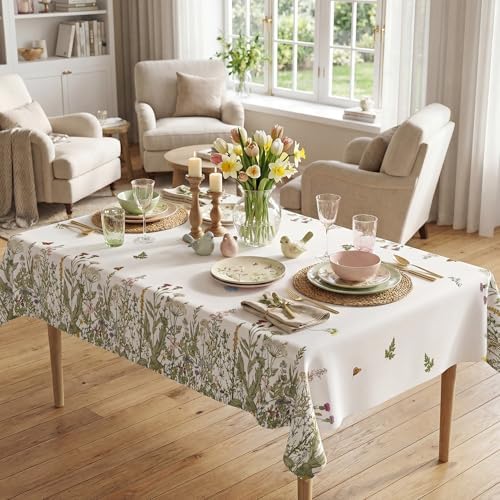 Spring Floral Tablecloth 60x104 Inch, Spring Wild Flowers Floral Decorations for Home Table Cloth Rectangle Decor Tablecloths Polyester for Picnic Party Dinner