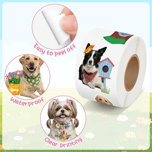 H1vojoxo Summer Dog Sticker Rolls - 1000PCS Summer Realistic Dog Stickers for Kids 16 Designs Cute Flowers Dress Up Dogs Sticker for Craft Water Bottle Self-Adhesive Funny Dogs Stickers for Envelope