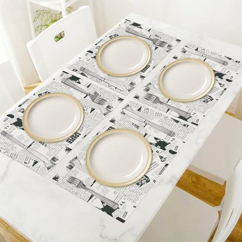 Newspaper Printed Placemats Set of 4, 12x18 Inch Rustic Farmhouse Newspaper Theme Party Bookish Holiday Coffee Table Mats for Party Kitchen Dining Decoration